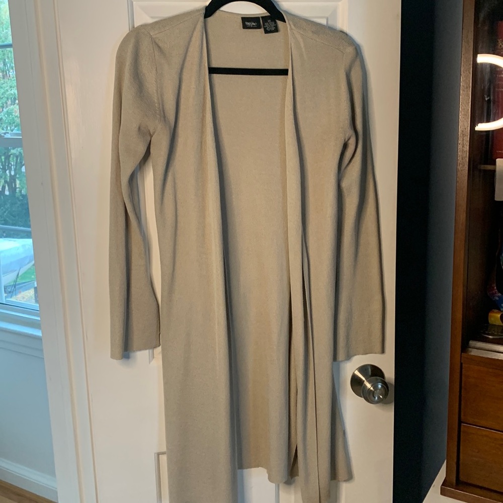 Khaki long cardigan with ties